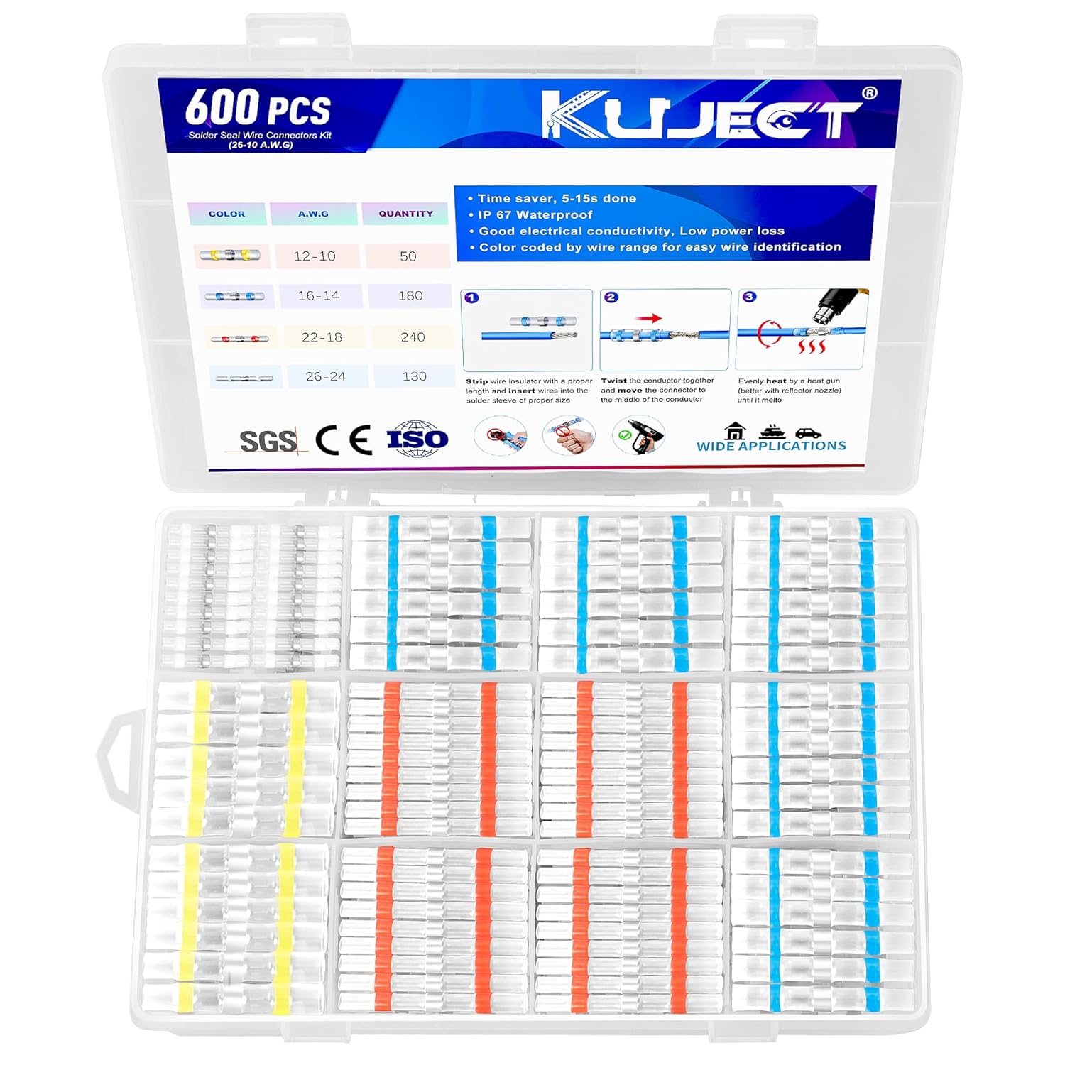 Kuject 600PCS Solder Seal Wire Connector Kit for Easy Repairs