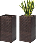 Tall Square Rattan Planters 2 Pack (12 x 12 x 24) - Modern Outdoor
