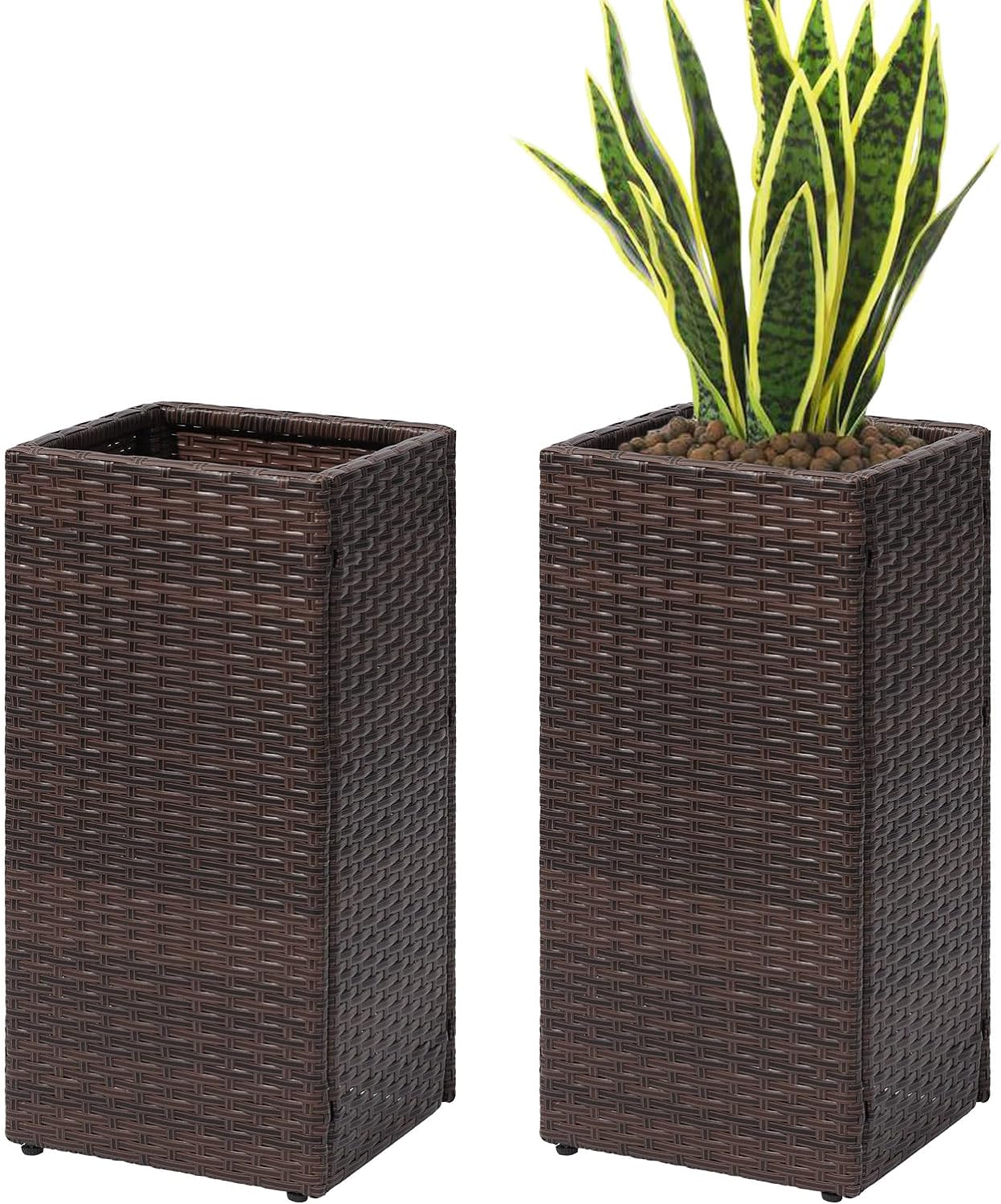 Tall Planters for Outdoor Plants - Rattan Modern Square Design