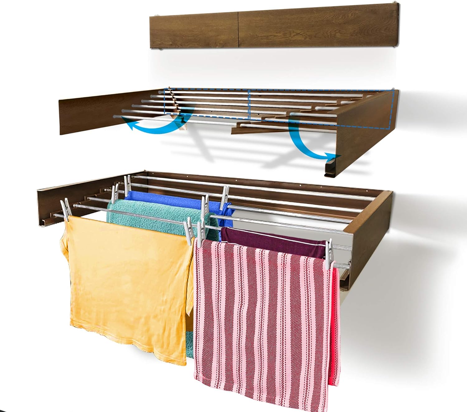 Step Up Laundry Drying Rack - Retractable Wall Mounted Design