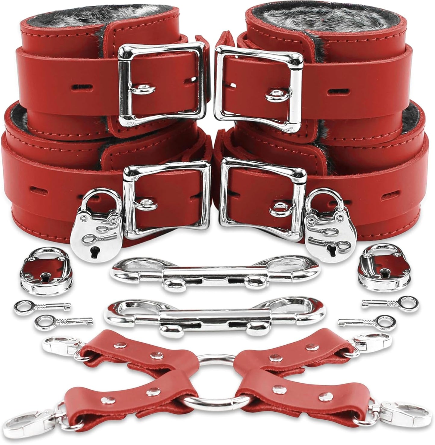 VP Leather Lockable Wrist & Ankle Cuffs Set for Couples Play