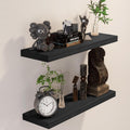 BGMG Wood Floating Shelves 24 in - Wide Rustic Black Wall Shelf Set
