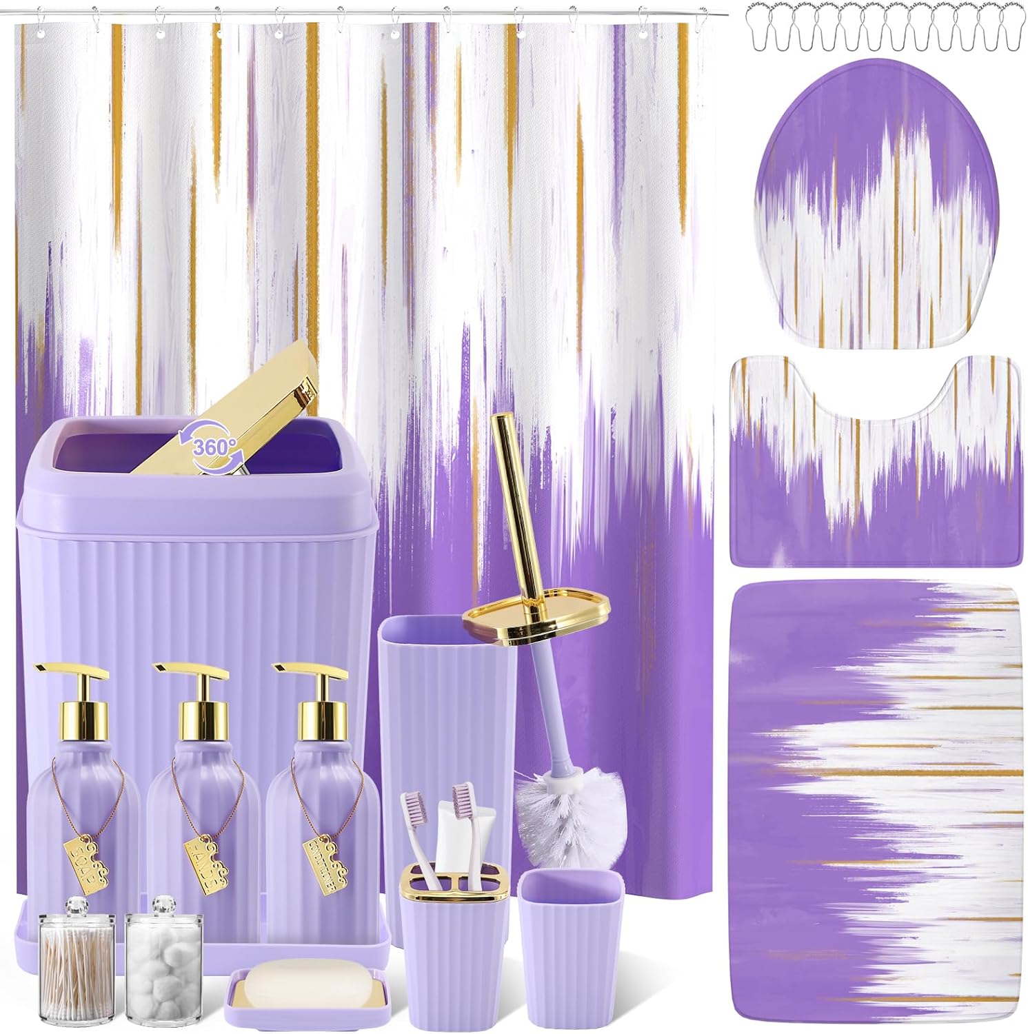 32PCS Bathroom Sets with Shower Curtain and Rugs for Stylish Decor