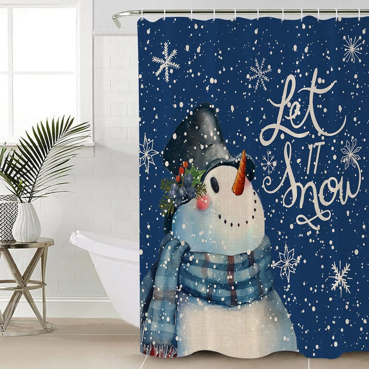Snowflake Christmas Shower Curtain Set - Waterproof Fabric, Winter Decor