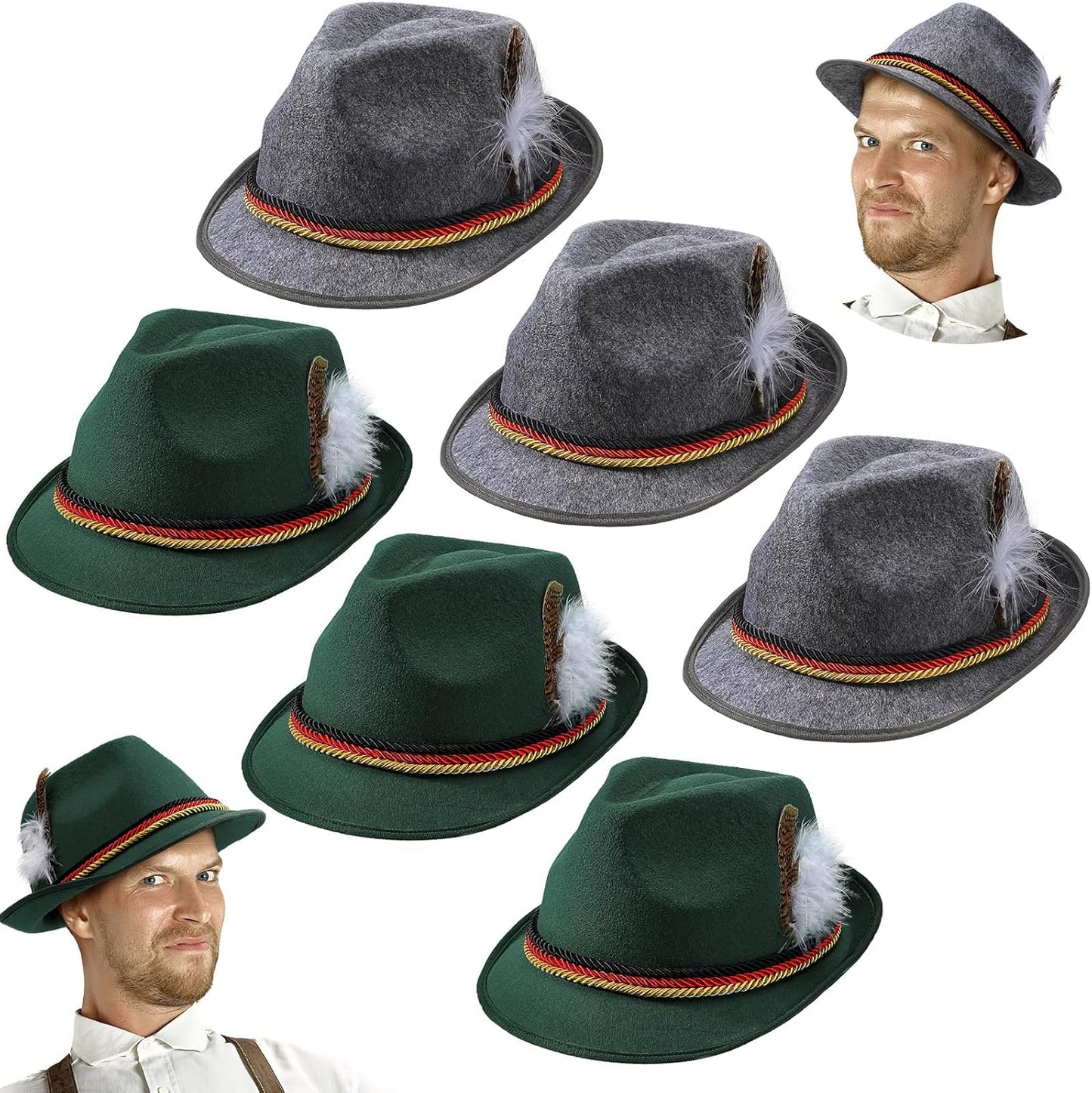 Oktoberfest Hats for Men - 6 Pcs Bavarian Costume Accessories