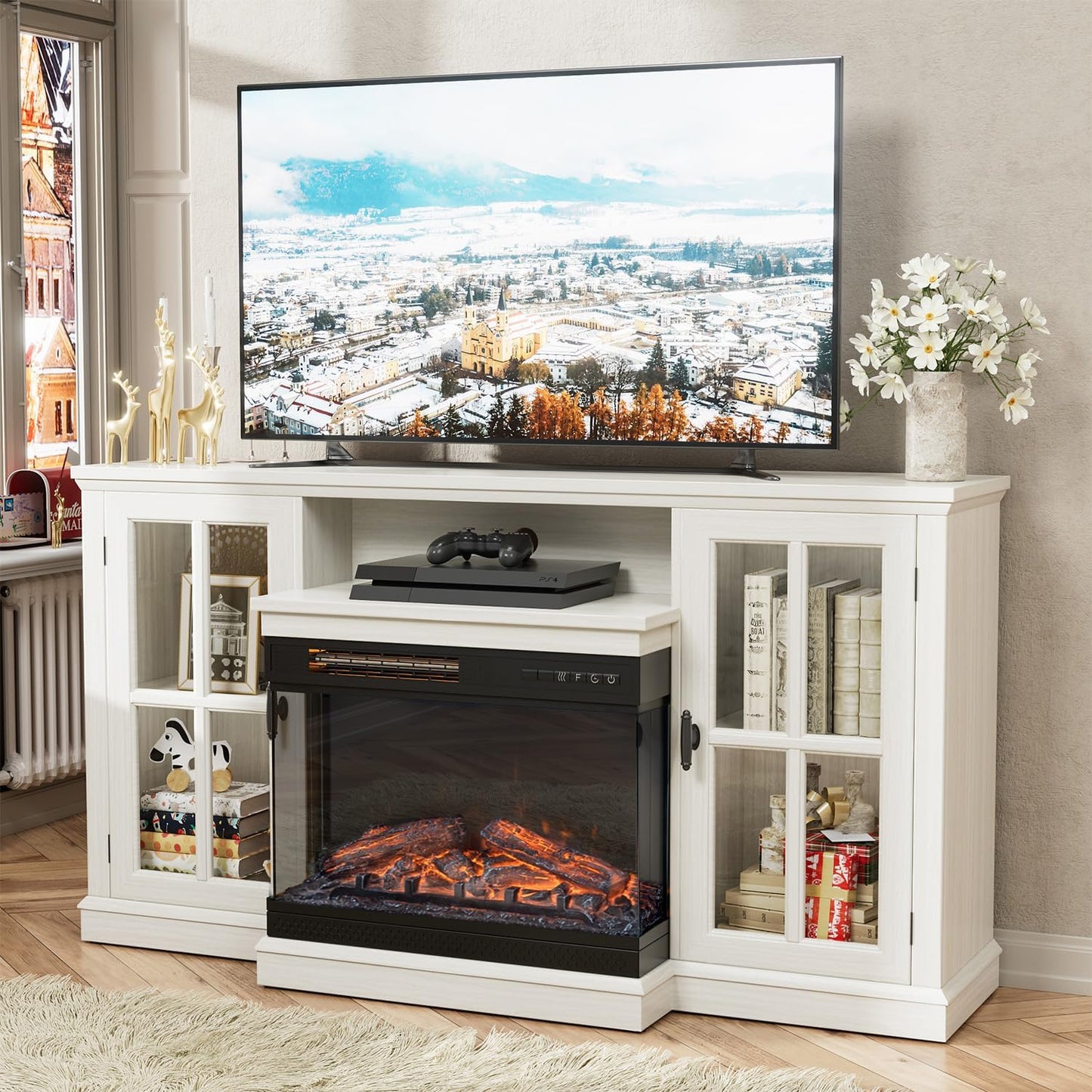 JUMMICO 65'' Fireplace TV Stand with Adjustable LED Flame