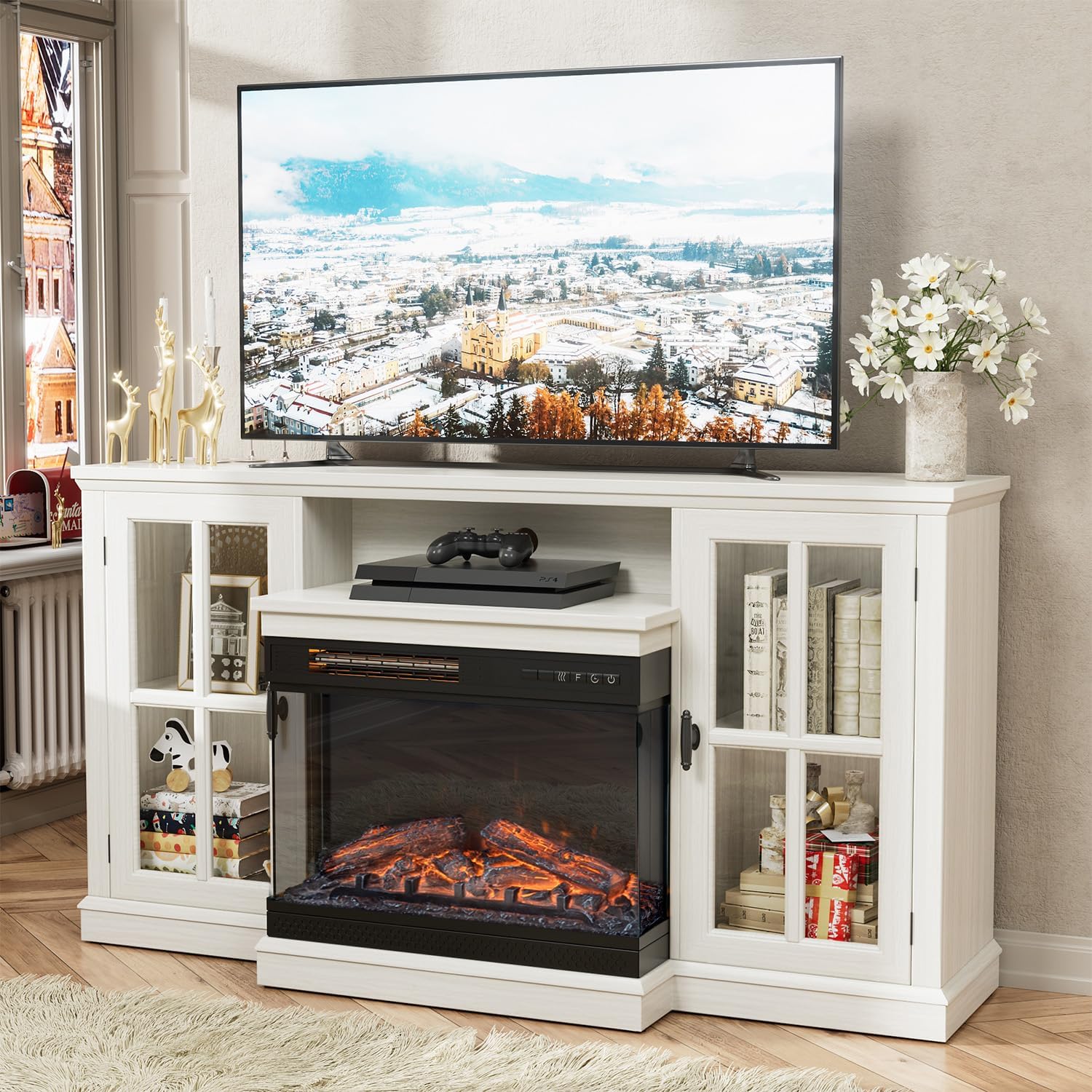 JUMMICO 65'' Fireplace TV Stand with Adjustable LED Flame