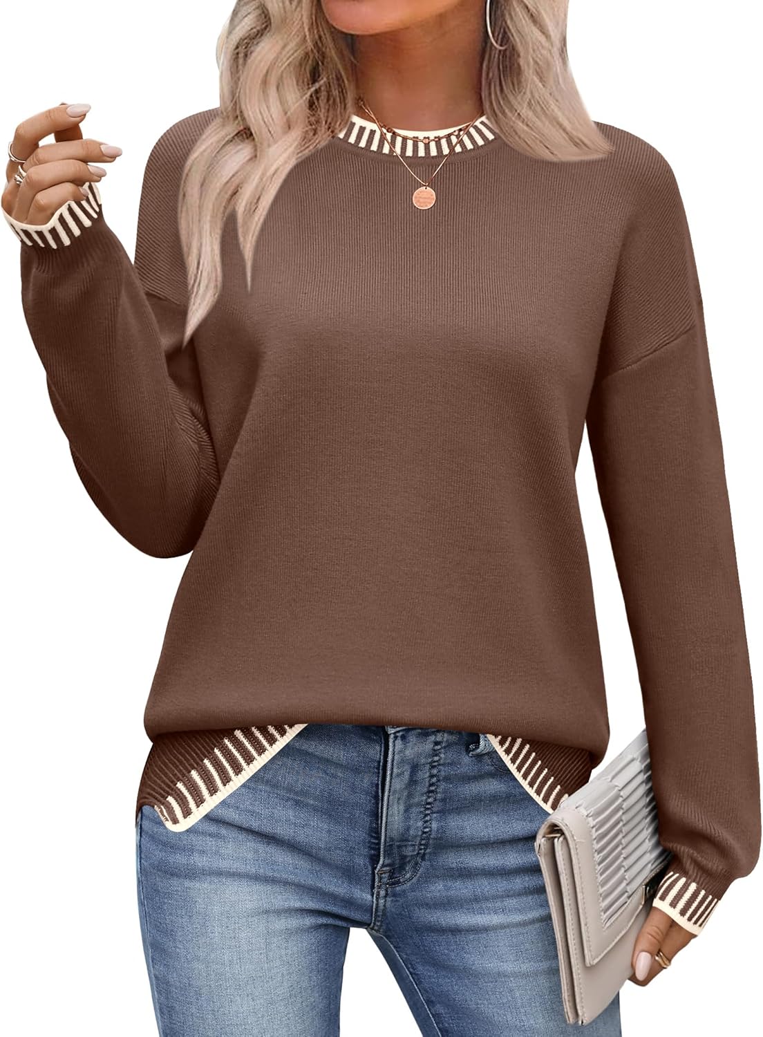 Zeagoo Womens Crewneck Pullover Sweater for Fall and Winter