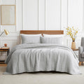 Light Grey Cotton Quilt King Size Bedding Set - Breathable All-Season