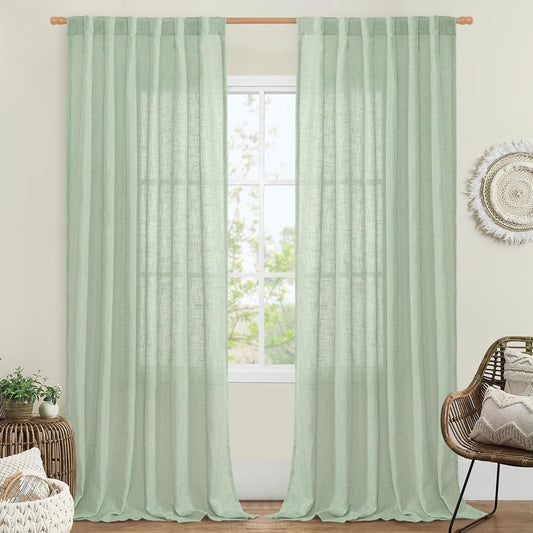 LAMIT Linen Curtains for Living Room, Light Filtering Panels