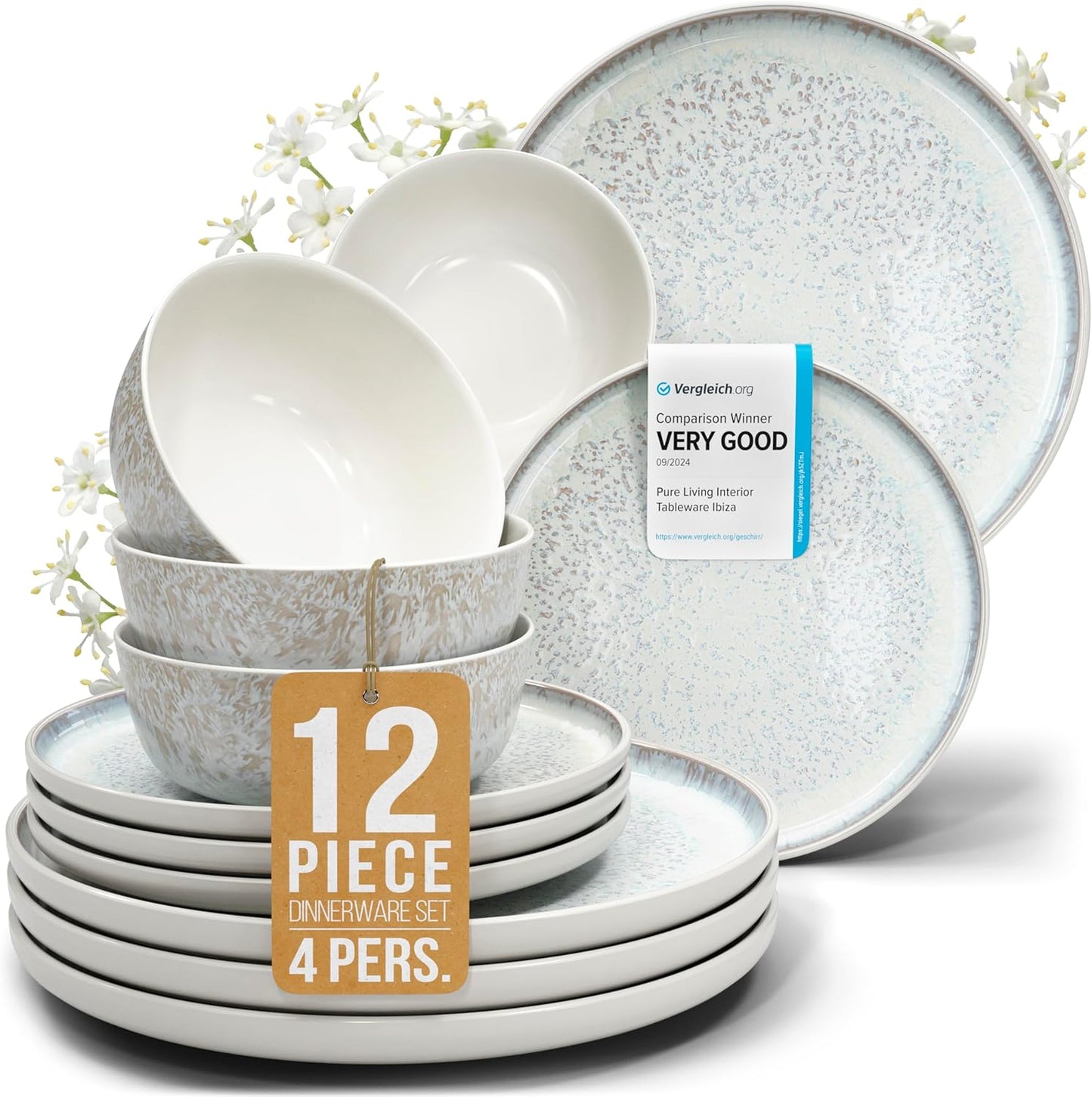 Stoneware Dinnerware Set for 4 Persons - 12 Pcs Light Beige