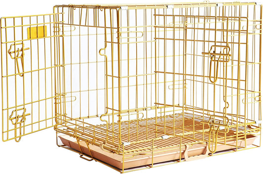 HOMEY PET 24in Gold Color Folding Dog Crate for Small Breeds