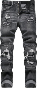 Men's Slim Fit Stretch Jeans for Men - Ripped Skinny Cargo Denim