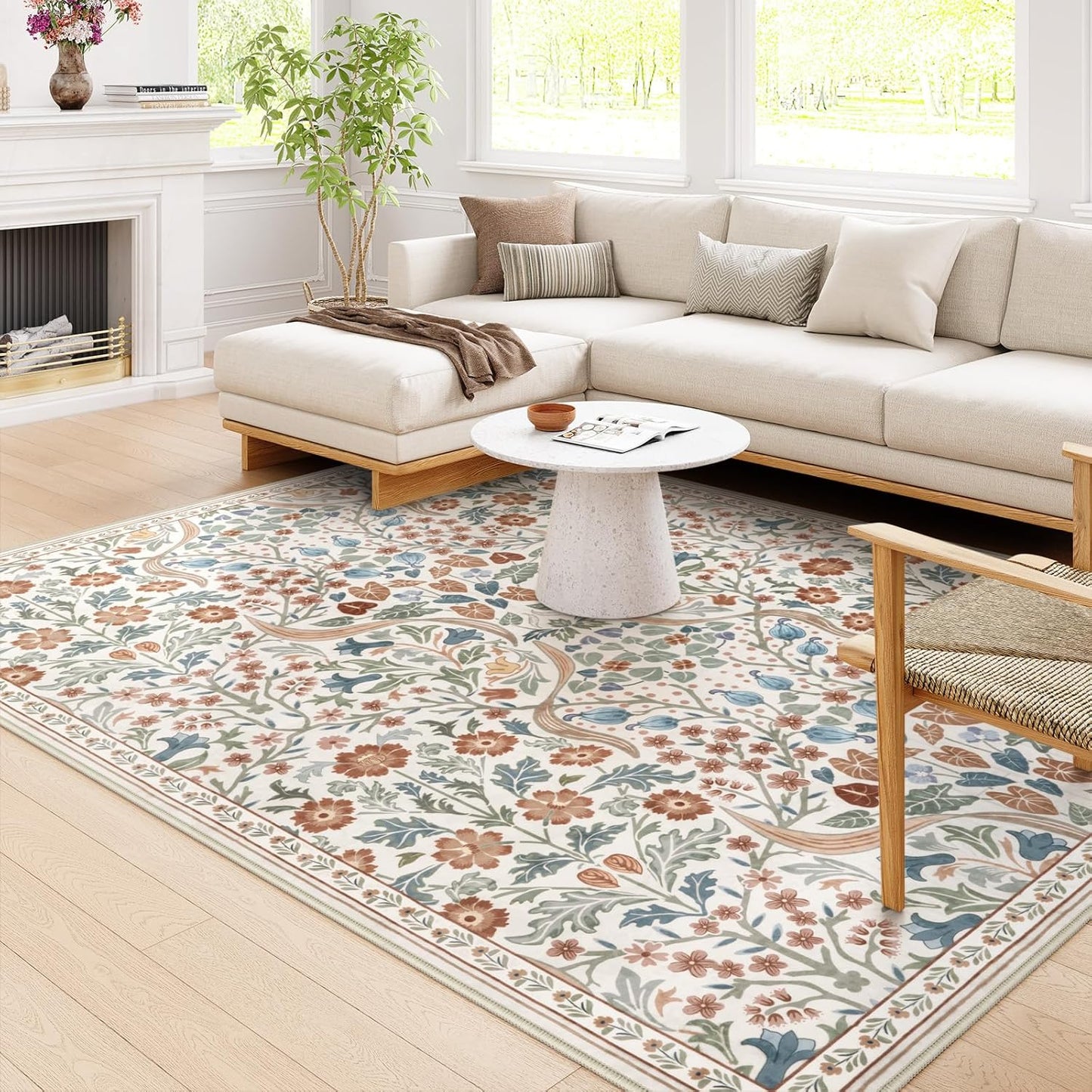 Moynesa Floral Washable Rugs for Living Room and Bedroom