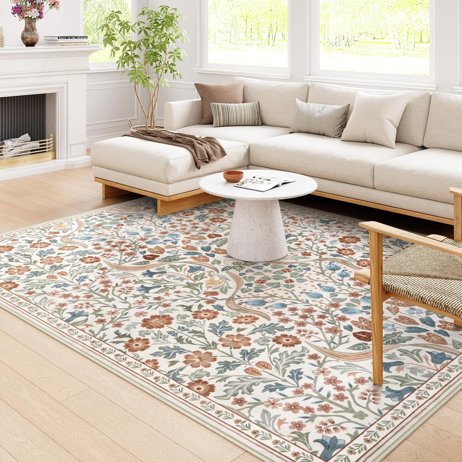Moynesa Floral Washable Rugs for Living Room and Bedroom