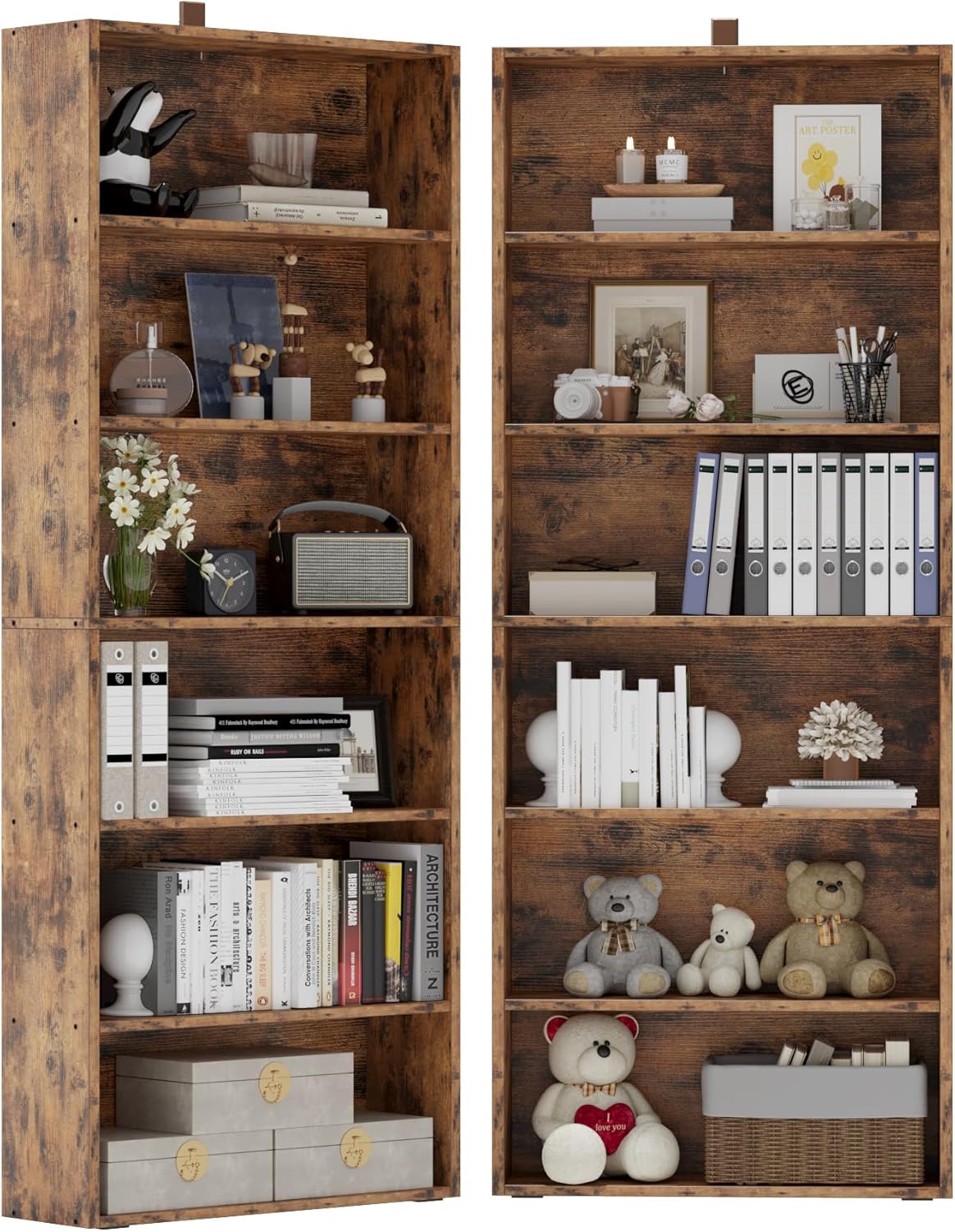 IRONCK 6-Tier Tall Bookcase Set for Home Office and Living Room