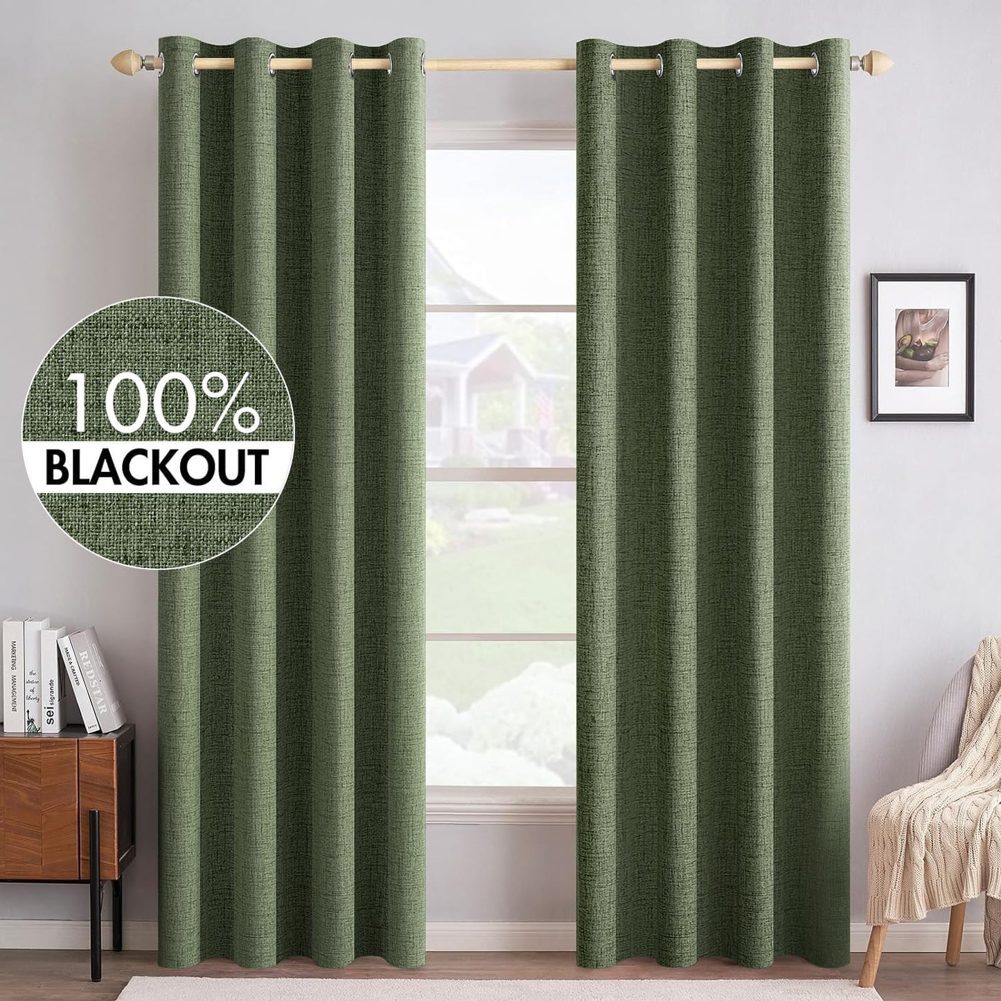 MIULEE Blackout Linen Textured Curtains for Bedroom & Living Room