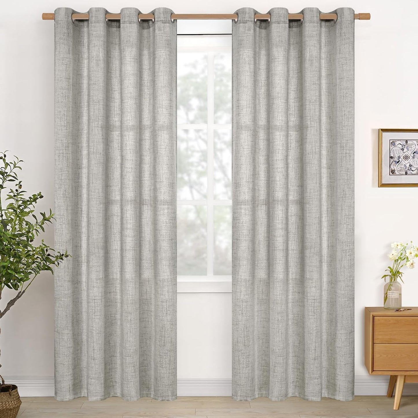 Dark Grey Linen Curtains for Living Room - 52 X 80 Inch Panels