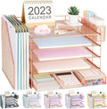5-Tier Rose Gold Desk Organizer Set: Office Bliss
