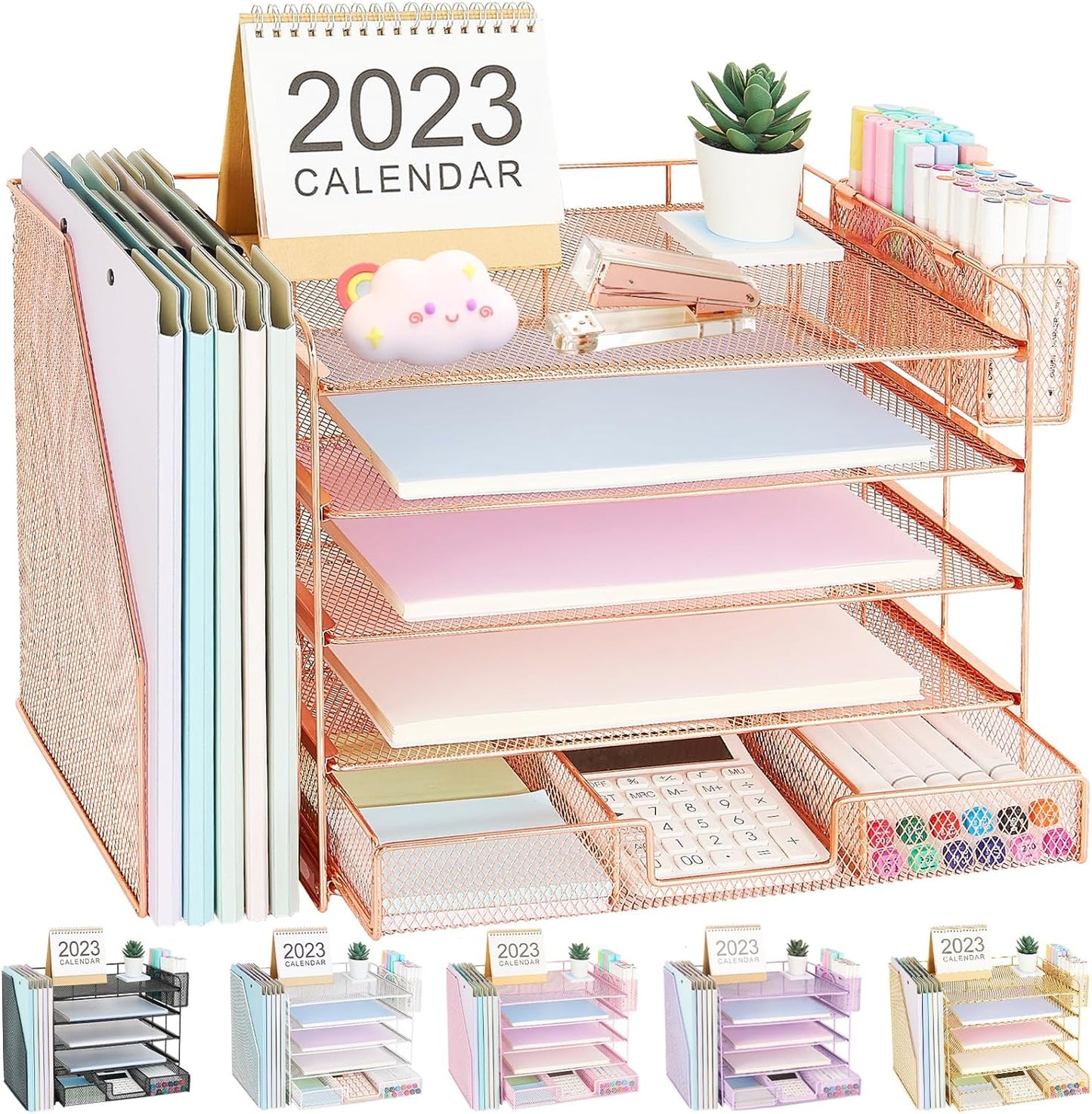 5-Tier Rose Gold Desk Organizer Set: Office Bliss