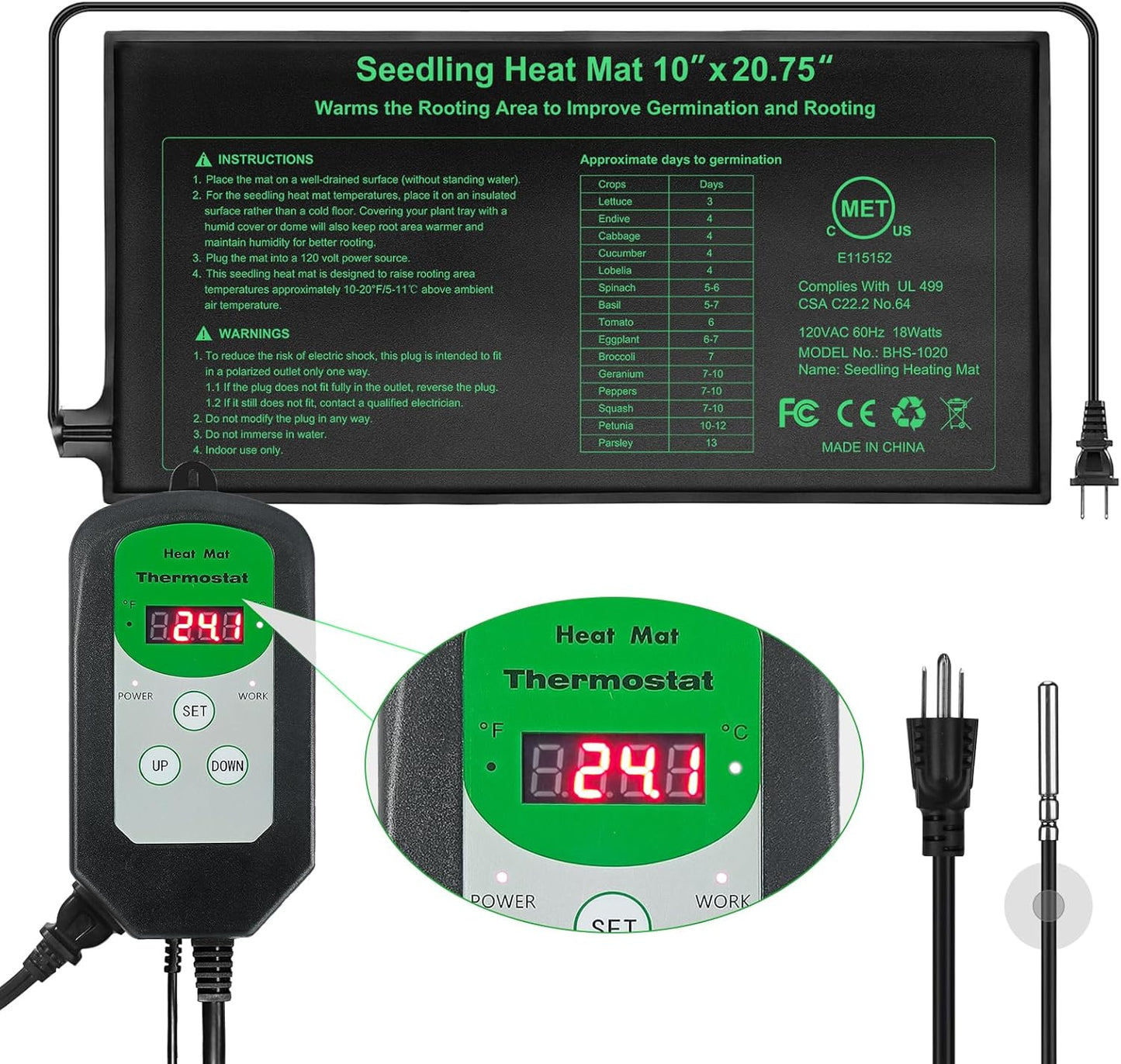 RC SLL Seedling Heat Mat Combo - MET-Certified Greenhouse Essential