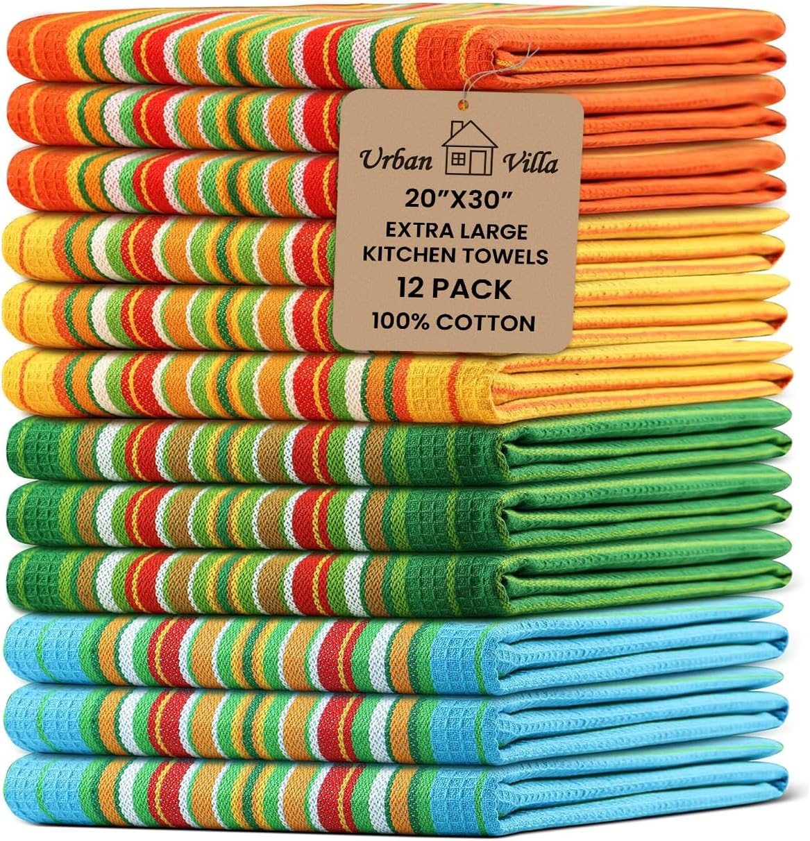Urban Villa Salsa Stripe Kitchen Towels Set of 12 for All Needs