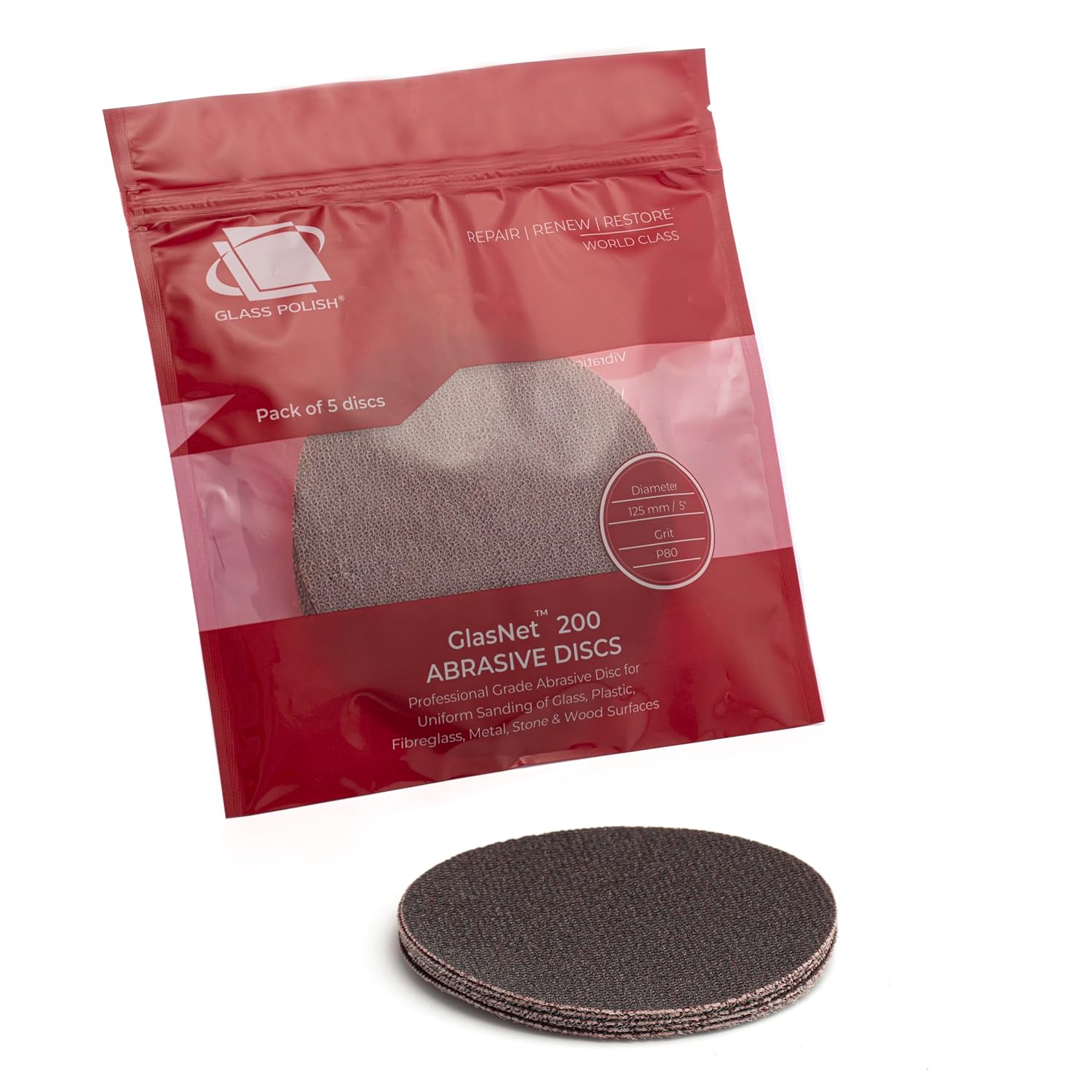 5 Pack 80 Grit Sanding Discs for Glass Polishing