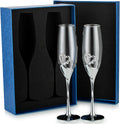 Wedding Champagne Flutes for Bride and Groom - Rhinestone Heart