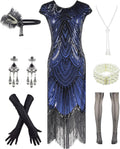 Womens 1920s Gatsby Fringe Sequin Cocktail Dress with Accessories