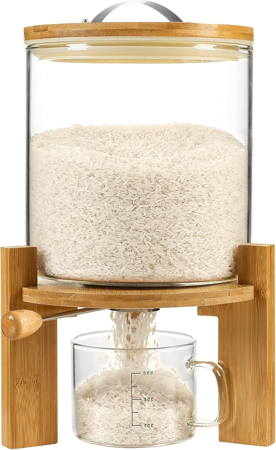 Rice Dispenser with Bamboo Stand for Kitchen Organization