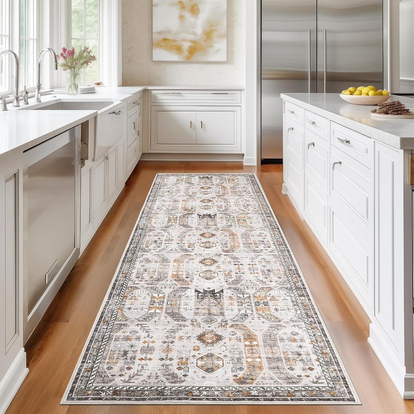 Madane Runner Rug 2ft 6in'x8ft Vintage Washable Non-Slip Design