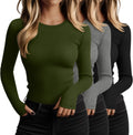 Women's Cotton Ribbed Long Sleeve Tops 3 Pack - Slim Fit Layering