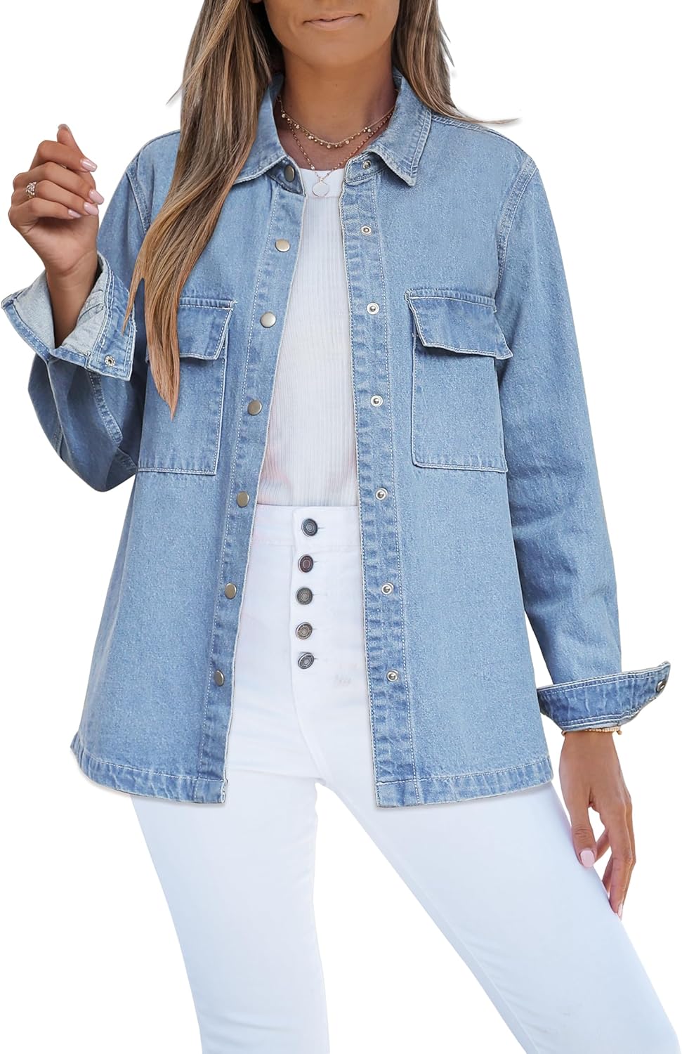 Luvamia Jean Jackets for Women - Stylish Oversized Denim Shacket