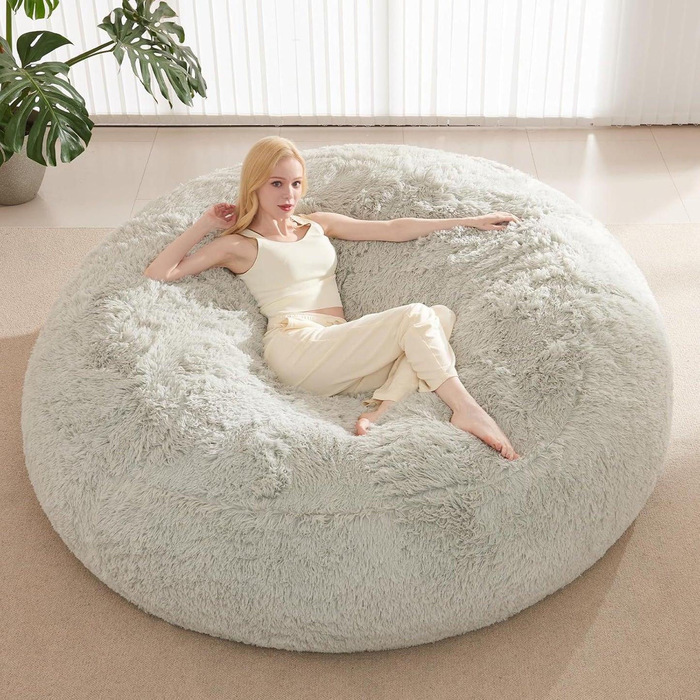 Large Plush Bean Bag Chair Cover for Adults and Kids, 7FT