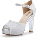 Women's Platform Lace Mary Chunky High Heel Sandals - Bridal Ready