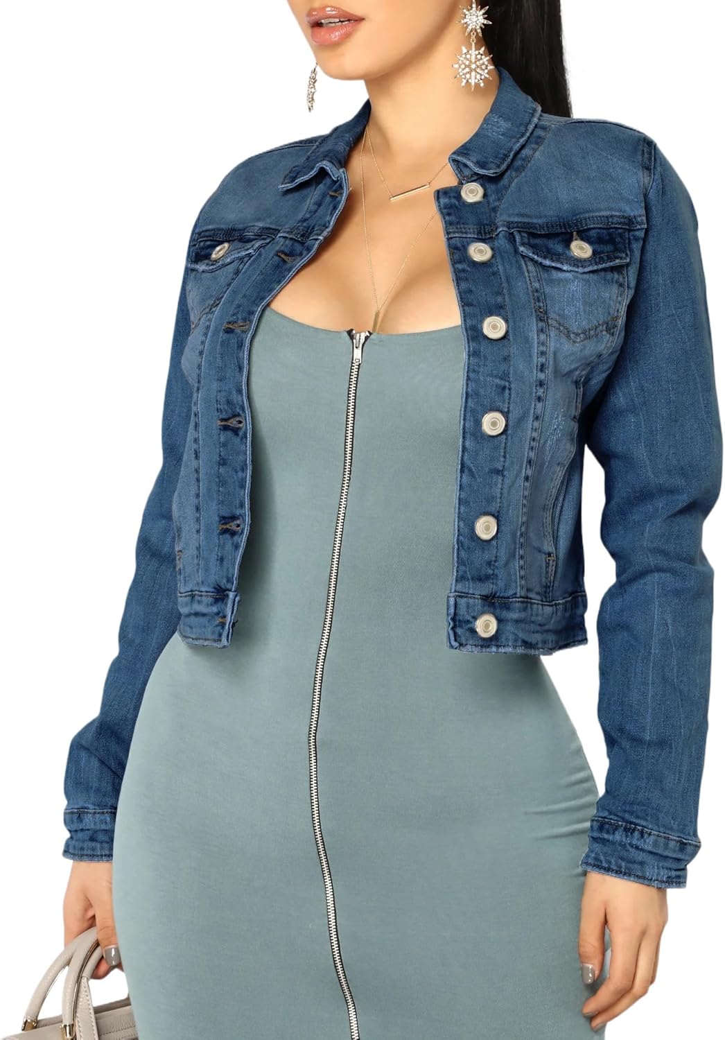 Classic Distressed Denim Jacket for Women by BessCops - Stylish Fit