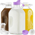 64 Oz Heavy Duty Glass Milk Bottle with Silicone Spouts and Lids