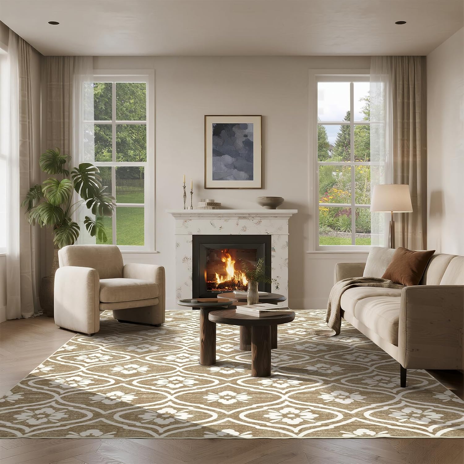 8x10 Boho Rugs for Living Room - Soft Moroccan Print Area Rug