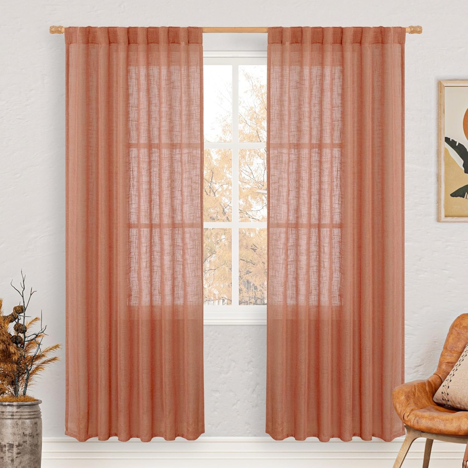 LAMIT Terracotta Linen Boho Curtains for Elegant Home Decor