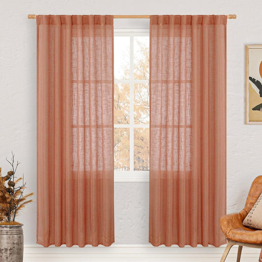 LAMIT Terracotta Linen Boho Curtains for Elegant Home Decor