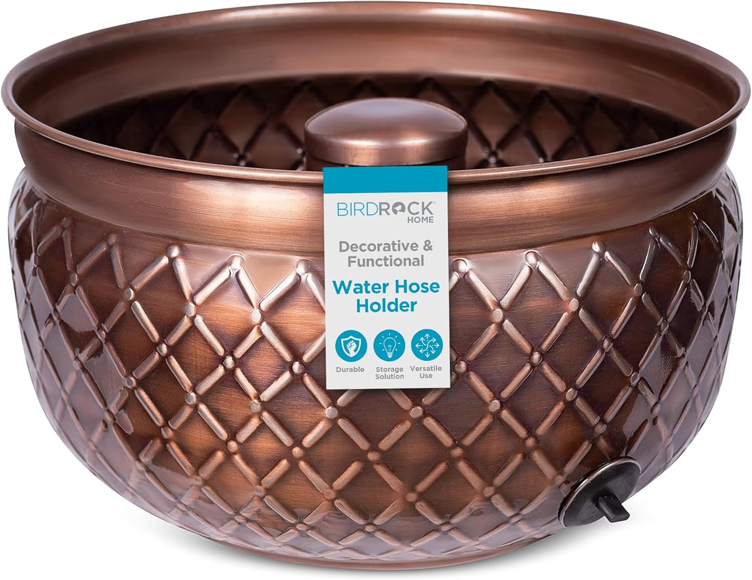 BIRDROCK HOME Water Hose Holder - Decorative Metal Pot for Garden