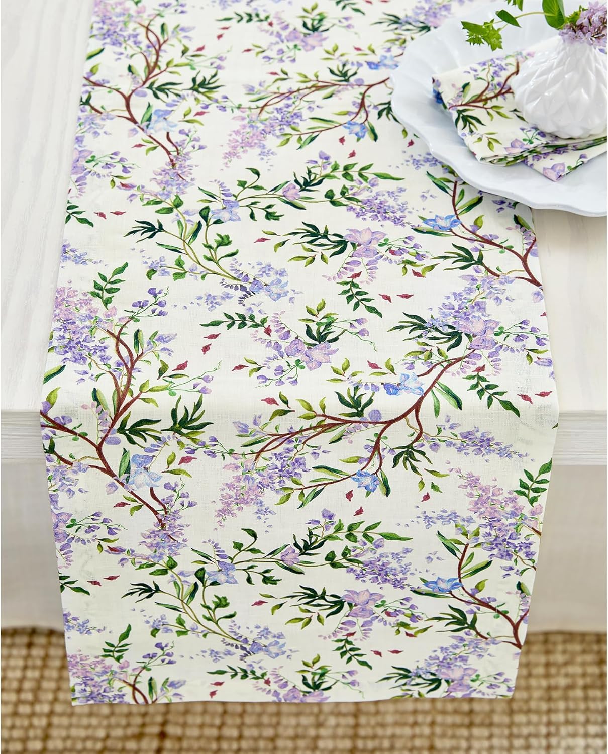 Solino Home Lilacs Floral Print Table Runner for Elegant Dining