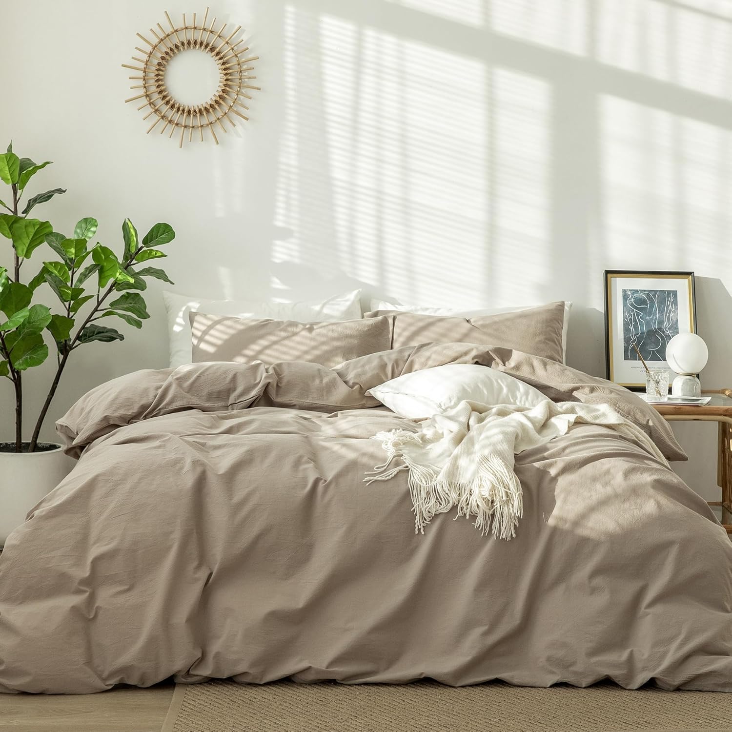 MooMee Bedding Duvet Cover Set in Light Camel for Super Queen Size