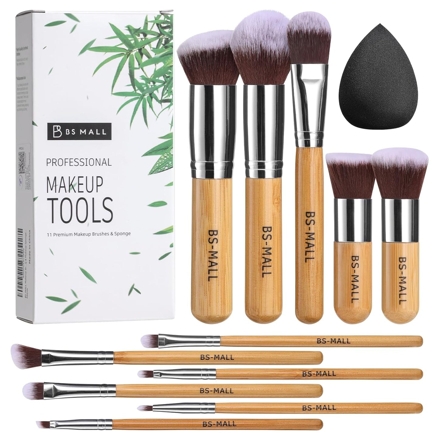 BS-MALL 11Pc Bamboo Brush Set w/ Bag - Flawless Makeup Application