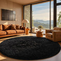 Ophanie Round Rug 8Ft Black Circle Area Rug - Plush Soft Shaggy Carpet
