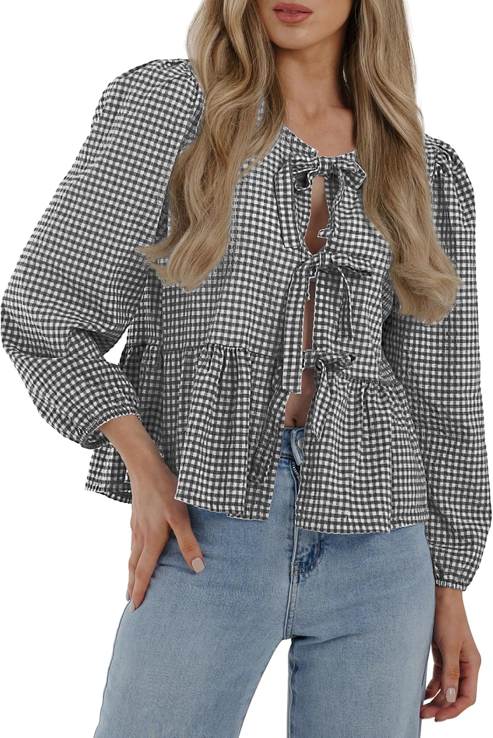 PRETTYGARDEN Women's Trendy Babydoll Peplum Blouse Shirt