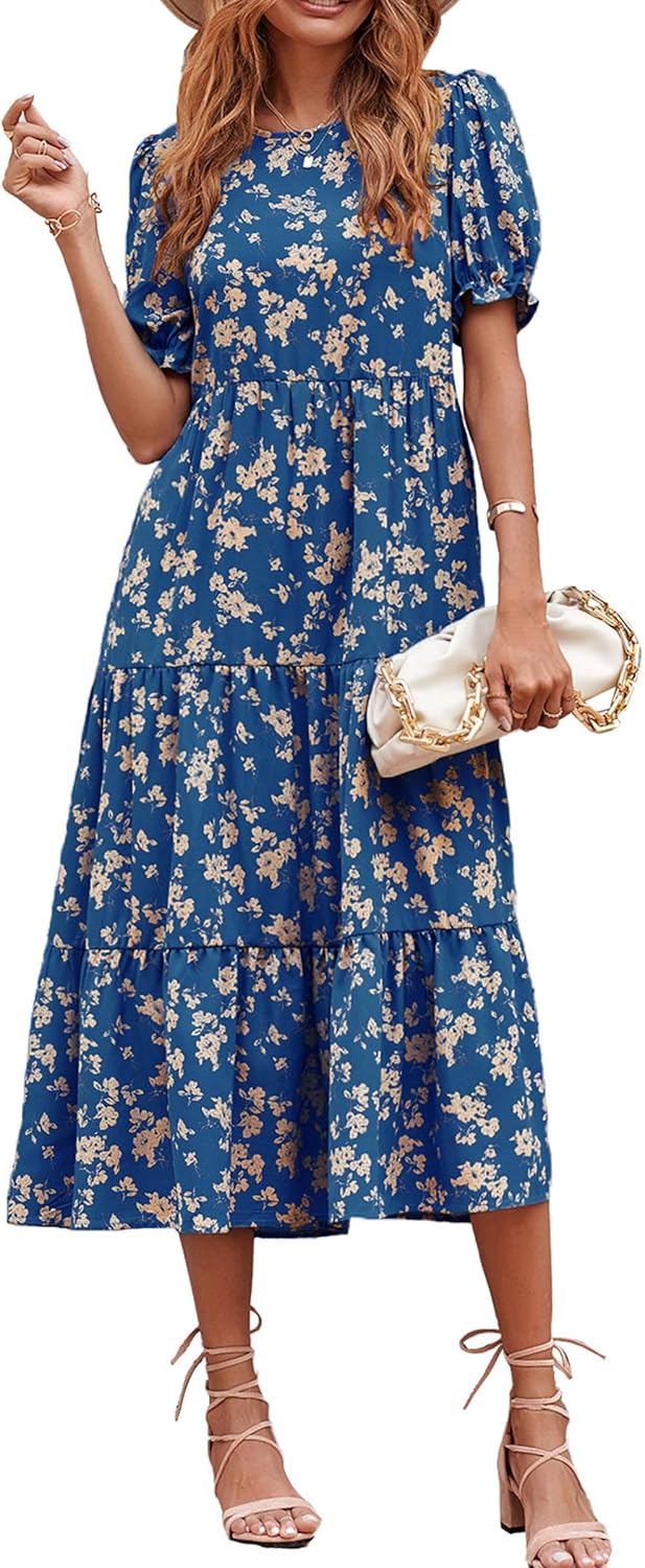 PRETTYGARDEN Summer Floral Midi Dress for Women - Boho Style