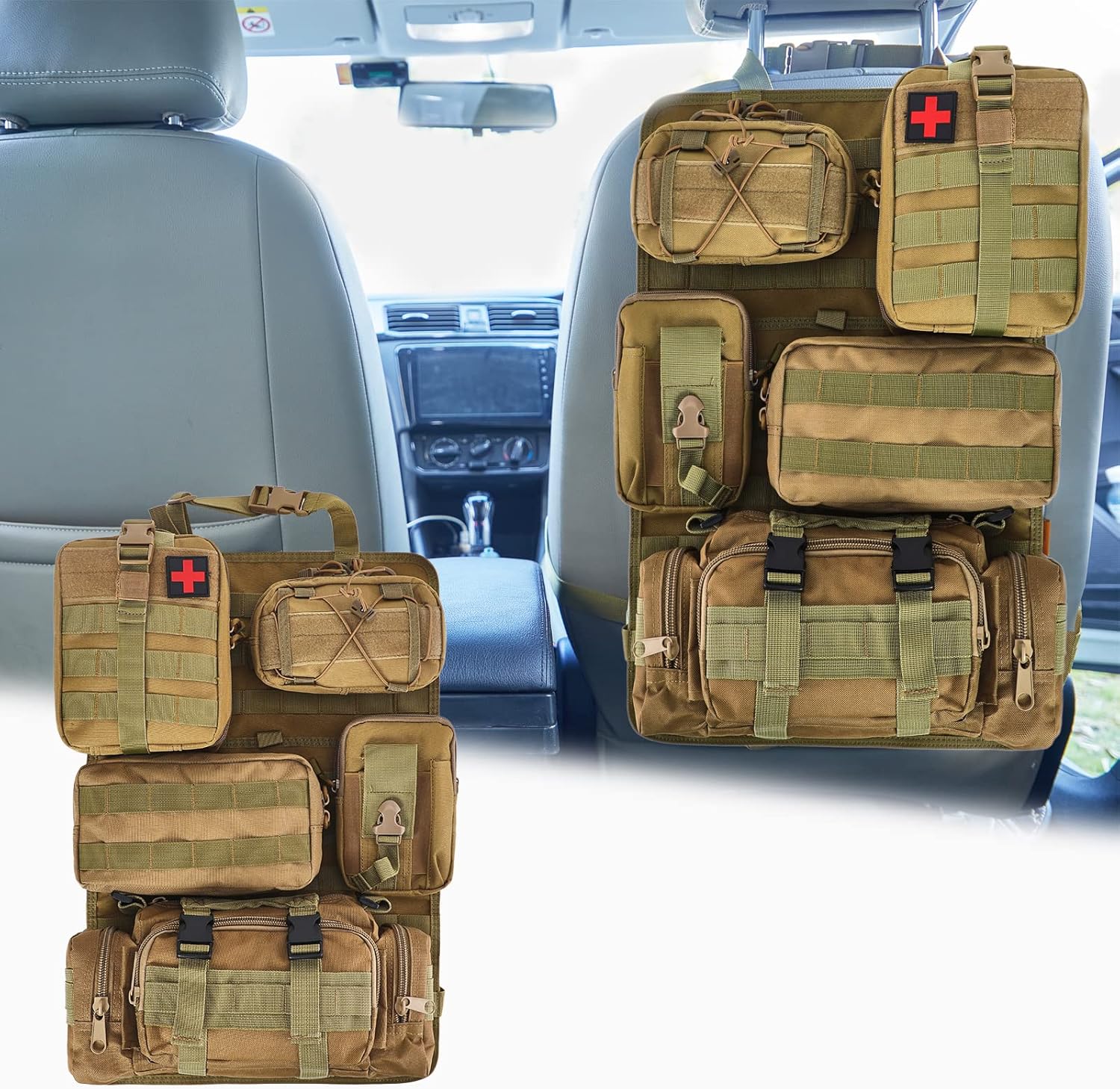 Universal Tactical Seat Back Organizer with Molle Pouches for Vehicles