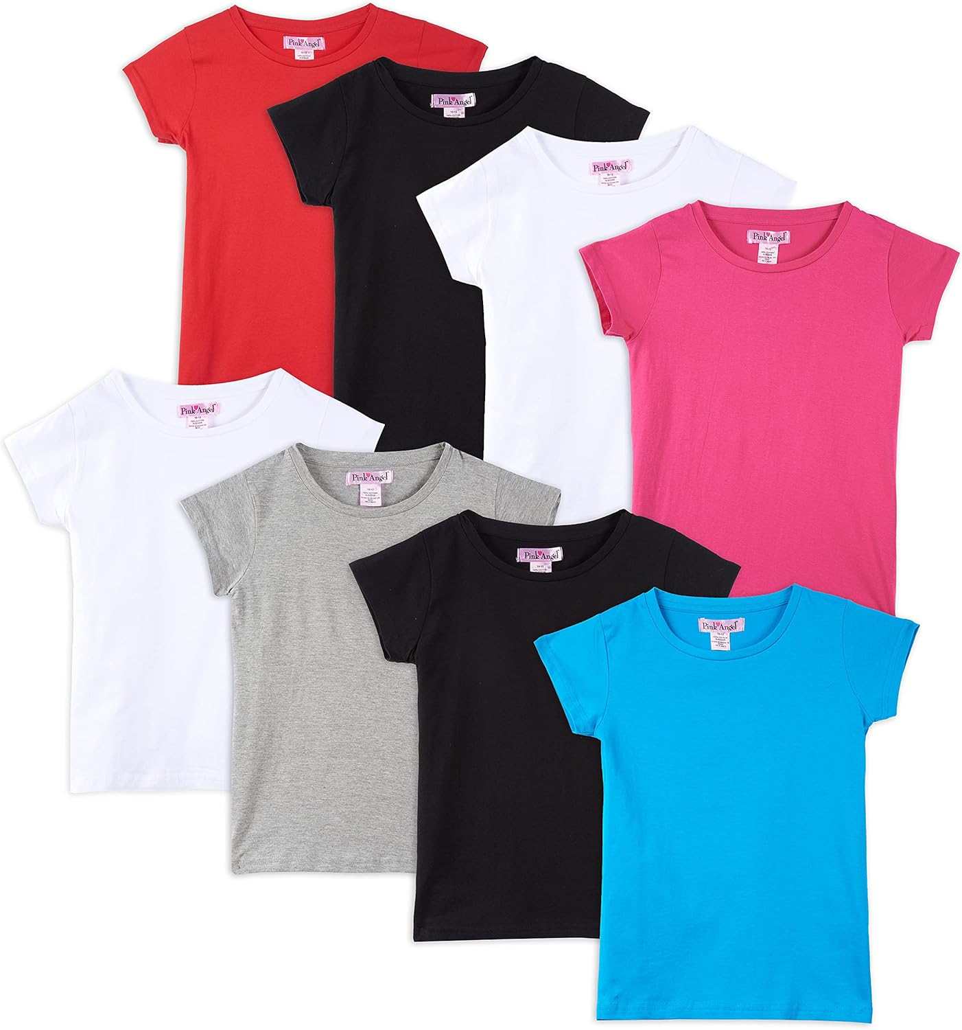 Pink Angel Girls' 8-Pack Cotton T-Shirts for Everyday Comfort