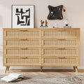 Rovaurx 8 Drawer Double Dresser with Rattan - MidCentury Storage